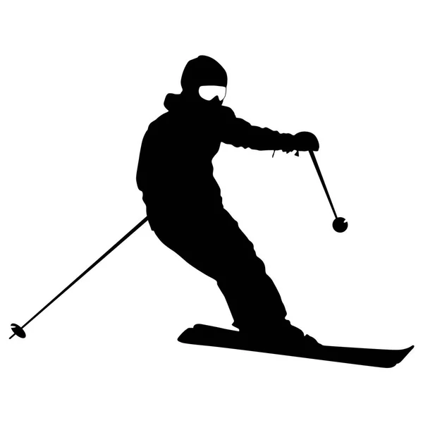 Esquiador de montaña exceso de velocidad por la pendiente silueta deportiva — Archivo Imágenes Vectoriales