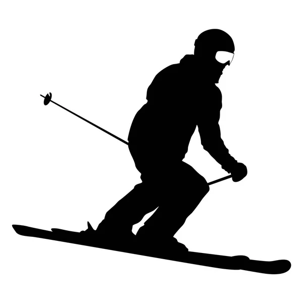 Mountain skier speeding down slope sport silhouette — Stock Vector