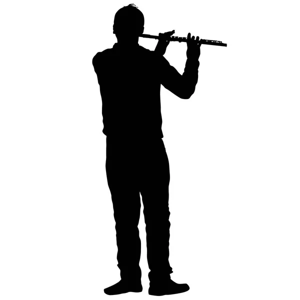 Silhouette of musician playing the flute on a white background — Stock Vector