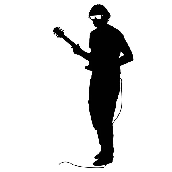 Silueta músico toca la guitarra sobre un fondo blanco — Vector de stock