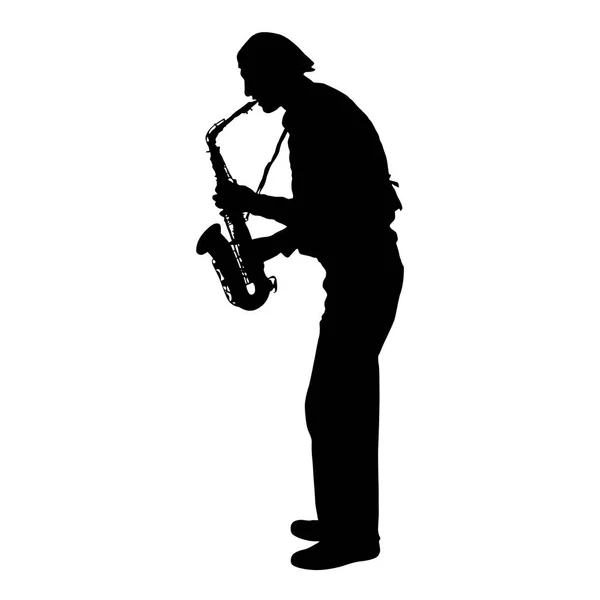 Silhouette de musicien jouant du saxophone sur fond blanc — Image vectorielle
