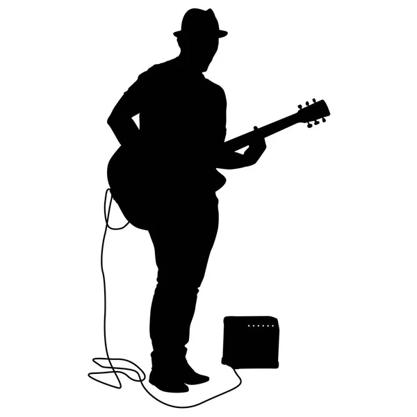 Silhouette musicien joue de la guitare sur un fond blanc — Image vectorielle