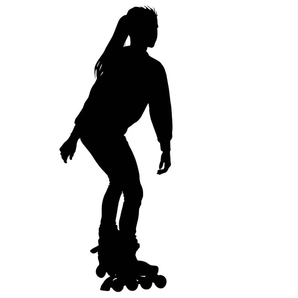 Silhueta preta de um atleta em patins de rolo em um contexto branco — Vetor de Stock
