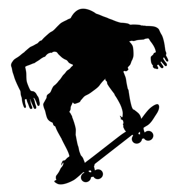 Svart siluett av en idrottsman skateboarder i ett hopp — Stock vektor