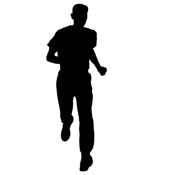 Silhouettes noires Runners sprint hommes sur fond blanc — Image vectorielle