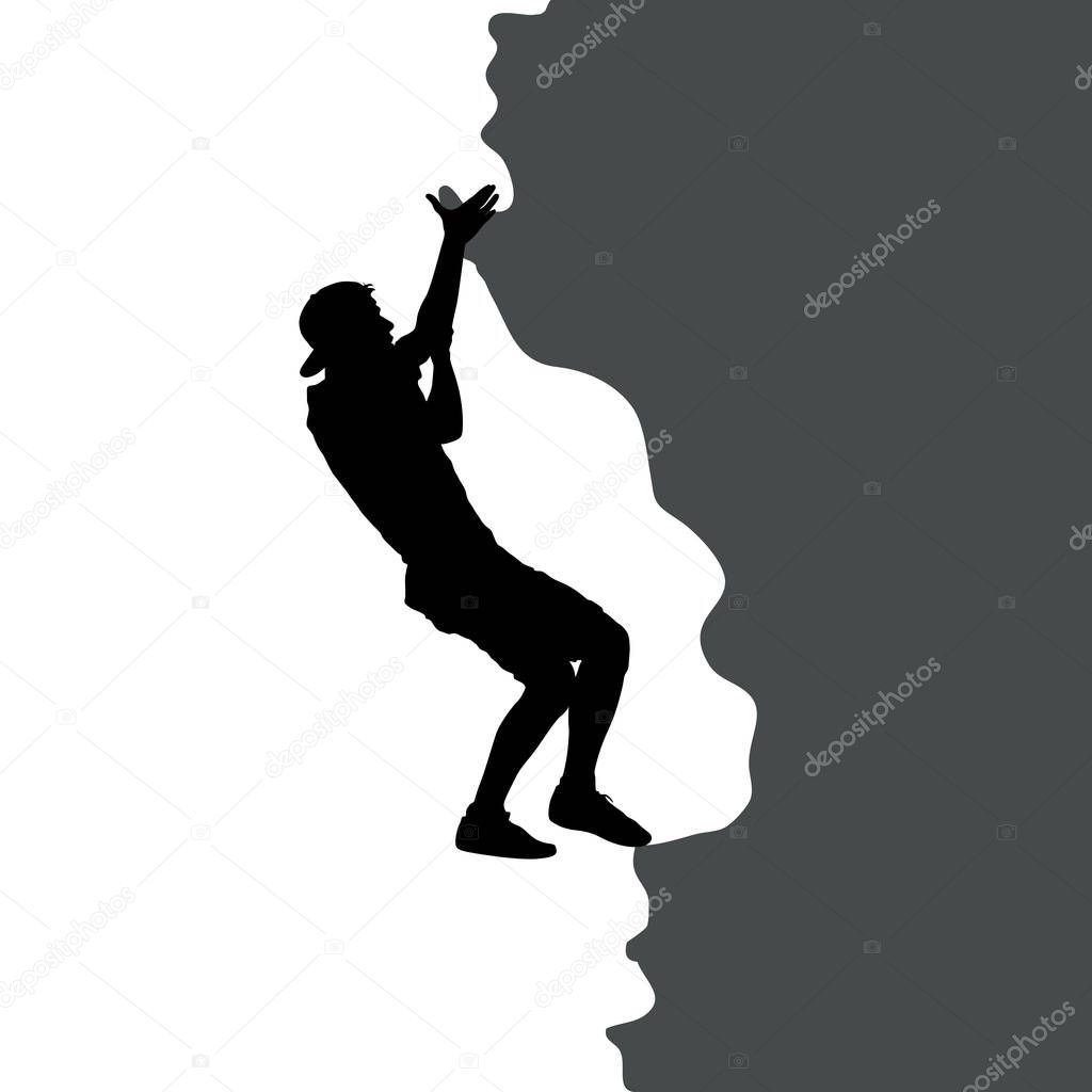 Black silhouette rock climber on white background