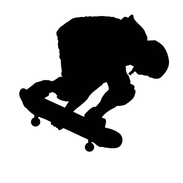 Schwarze Silhouette eines Skateboarders bei einem Sprung — Stockvektor