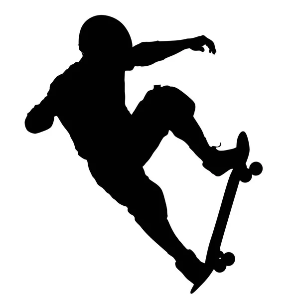 Fekete sziluett egy sportoló gördeszkás ugrás közben — Stock Vector