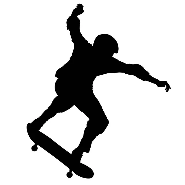 Černá silueta atletického skateboardisty ve skoku — Stockový vektor