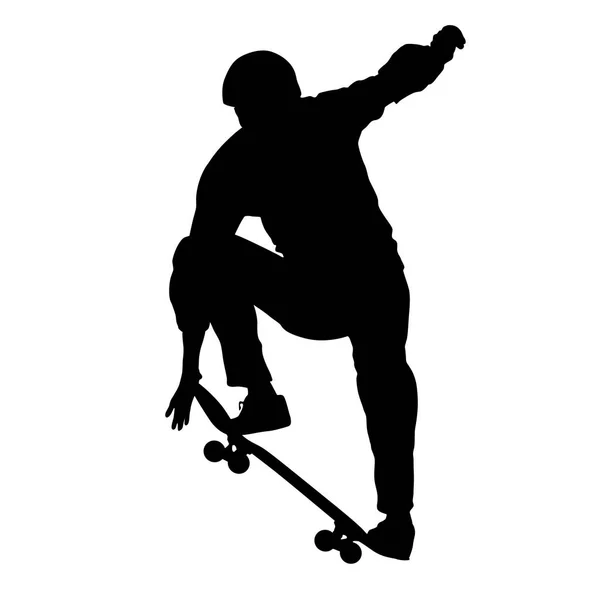 Silhouette nera di uno skateboarder atleta in un salto — Vettoriale Stock