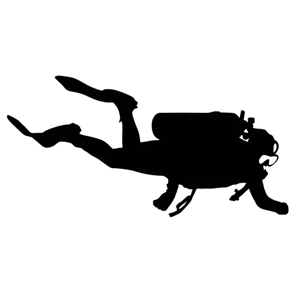 Silhouette noire plongeurs sur fond blanc — Image vectorielle