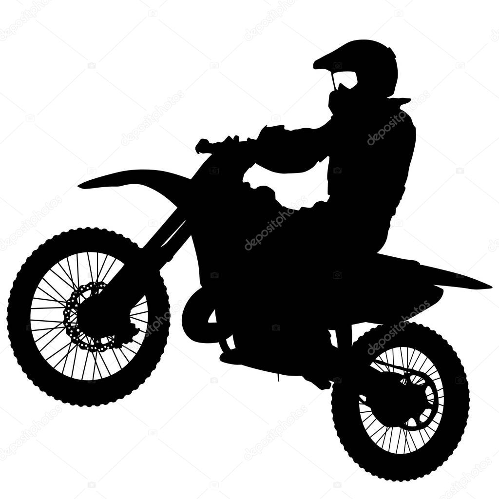 Silhouettes Rider participates motocross championship on white background