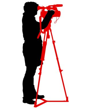 Kameralı bir kameraman. Beyaz arkaplanda siluetler