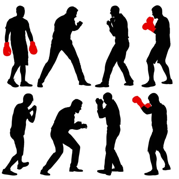 Silhouette noire d'un boxeur d'athlète sur fond blanc — Image vectorielle
