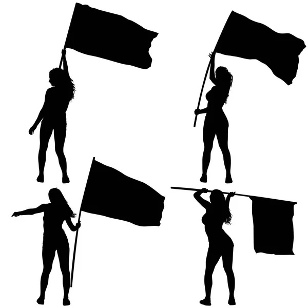 Встановити силуети жінки з прапорами на білому тлі — стоковий вектор