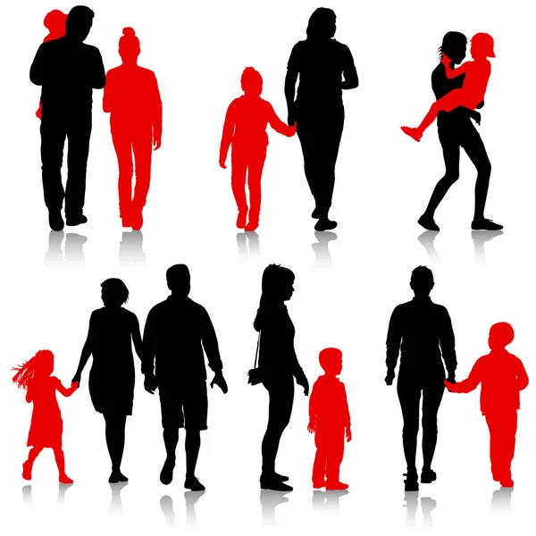 Ορισμός σιλουέτα της ευτυχισμένης οικογένειας σε λευκό φόντο — Διανυσματικό Αρχείο
