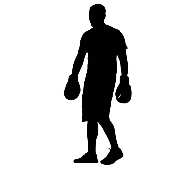 Fekete sziluett egy sportoló bokszoló fehér háttér — Stock Vector