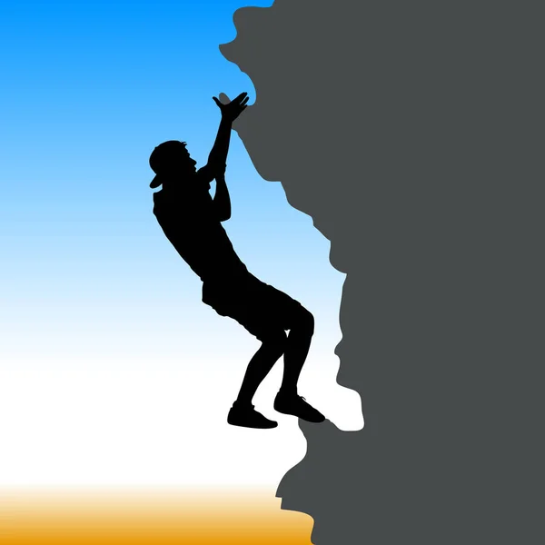 Black silhouette rock climber on against the blue sky — Stock Vector