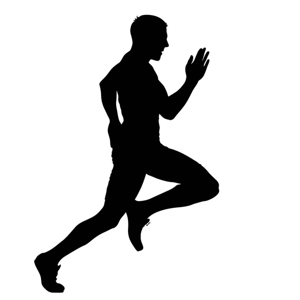 Negro siluetas corredores sprint hombres sobre fondo blanco — Archivo Imágenes Vectoriales