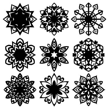 Kar taneleri simgelerinin siluetini beyaz arkaplana ayarla