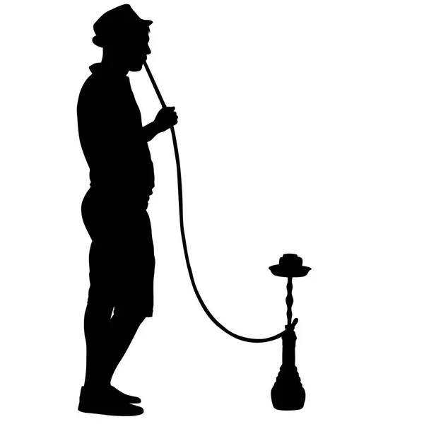 Силуэт человека, курящего кальян, стоящий рядом с ним — стоковый вектор