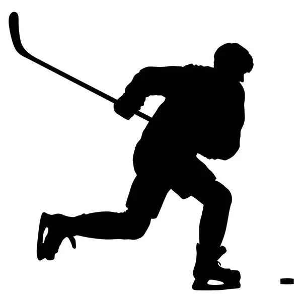 Silhouet van hockeyspeler. Geïsoleerd op wit — Stockvector