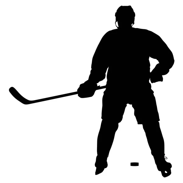 Silhouette del giocatore di hockey. Isolato su bianco — Vettoriale Stock