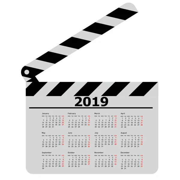 Calendario para 2019, tablero de aplausos de película sobre fondo blanco — Archivo Imágenes Vectoriales