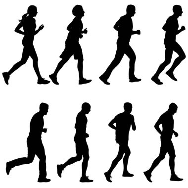 Siluetleri kümesi. Koşucular sprint, erkek ve kadın üzerinde