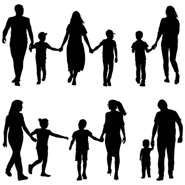 Set silhouette di famiglia felice su uno sfondo bianco — Vettoriale Stock