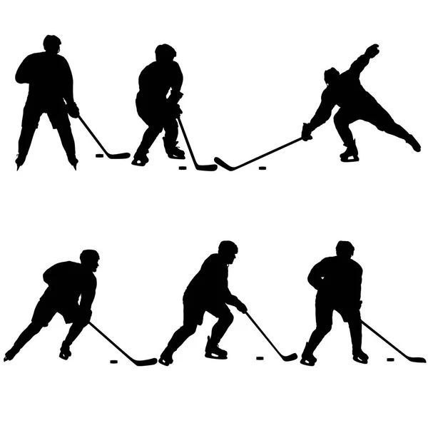 Set di sagome di giocatore di hockey. Isolato su bianco — Vettoriale Stock