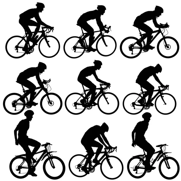 Набор силуэта велосипедиста мужского пола на белом фоне — стоковый вектор