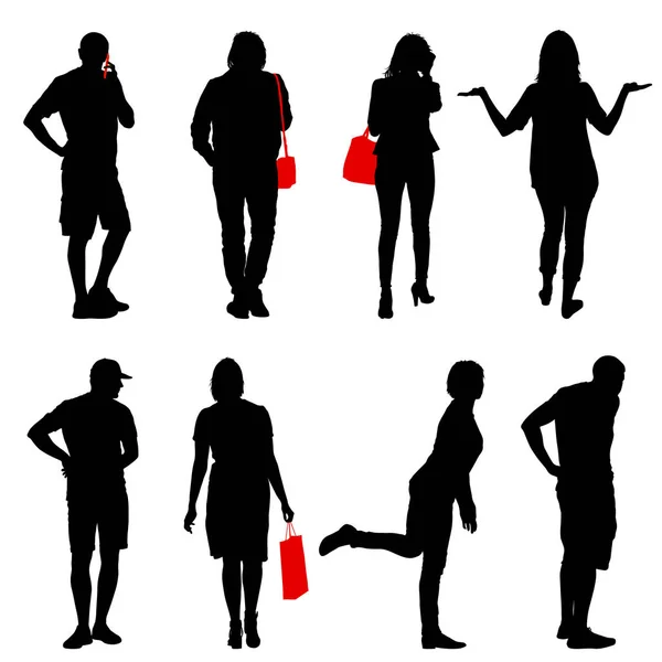 Grupo de personas de silueta de pie sobre fondo blanco — Archivo Imágenes Vectoriales
