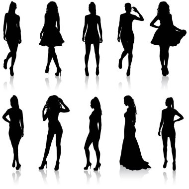 Güzel moda kızı siluetini beyaz bir arkaplana yerleştir