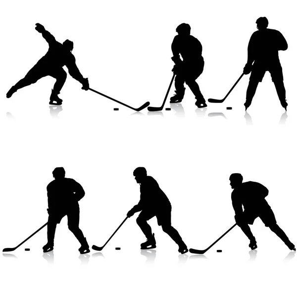 Set of silhouettes of hockey player. Isolated on white — 스톡 벡터