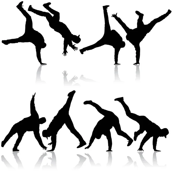 Set negro Siluetas breakdancer sobre fondo blanco — Archivo Imágenes Vectoriales