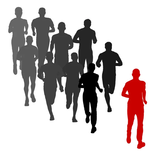 Set of silhouettes. Runners on sprint, men — Stock Vector