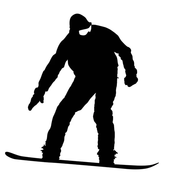 Fekete sziluettek snowboardosok ábrán fehér háttér — Stock Vector