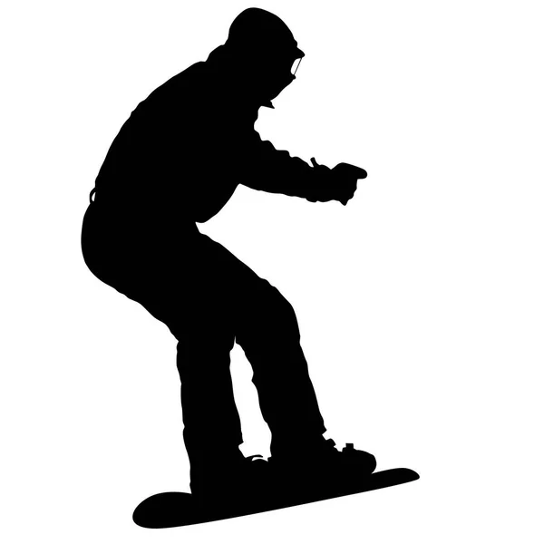 Silhouettes noires snowboarders sur fond blanc illustration — Image vectorielle