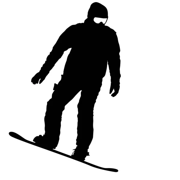 Černé siluety snowboardistů na bílém pozadí obrázku — Stockový vektor