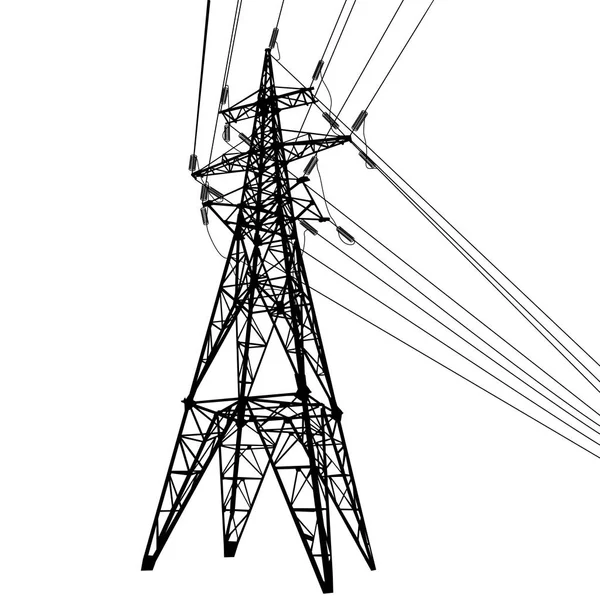 Silueta de líneas eléctricas de alto voltaje sobre fondo blanco ilustración — Vector de stock