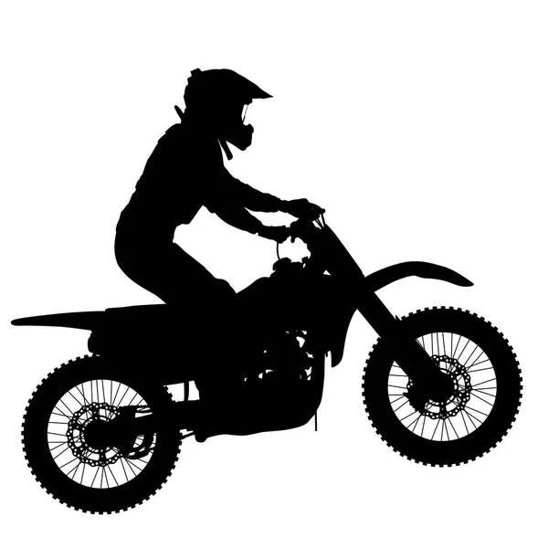 Silueta motocyklový závodník provádí trik na bílém pozadí — Stockový vektor