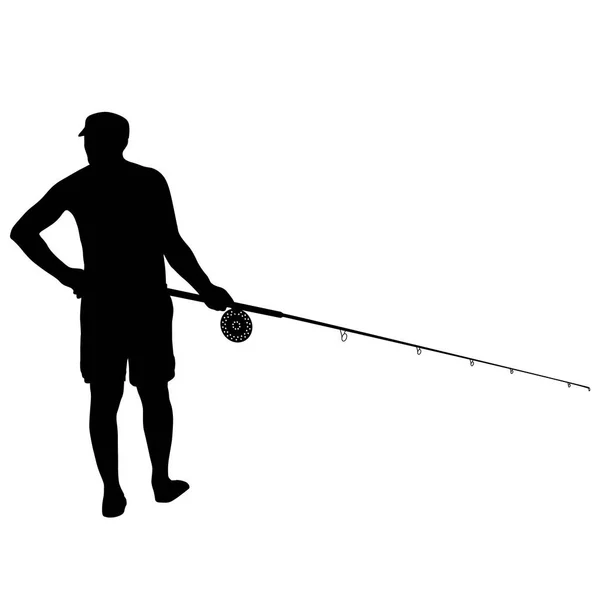 漁師は、白い背景で隔離の釣り竿 — ストックベクタ