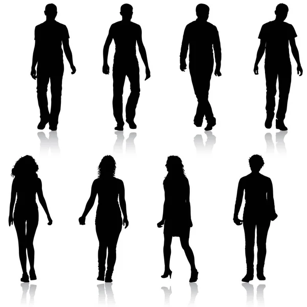 Silhouette Groupe de personnes debout sur fond blanc — Image vectorielle