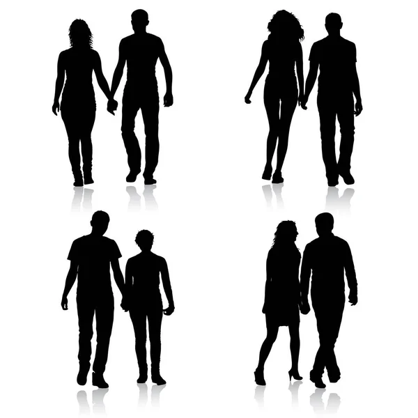 Set coppie uomo e donna sagome su sfondo bianco — Vettoriale Stock