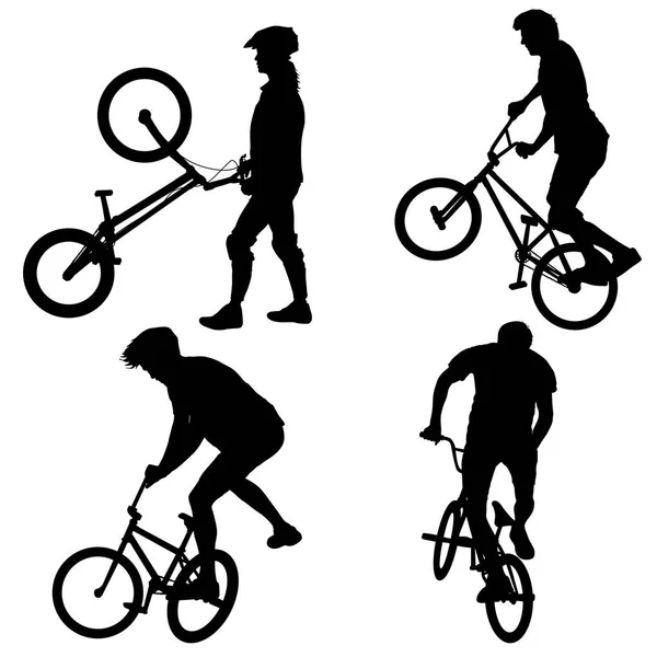 Set silhouette of a cyclist male on white background — Stock Vector