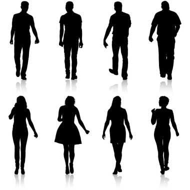 Siyah siluet grup çeşitli teşkil etmektedir duran insan