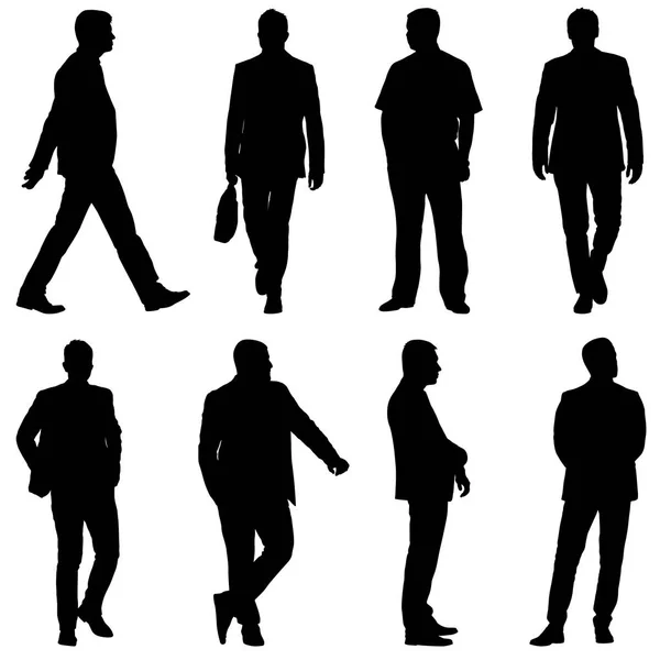 Silueta negra grupo de personas de pie en varias poses — Archivo Imágenes Vectoriales
