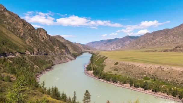 Tempo Voltas Ondas Spray Espuma Rio Katun Nas Montanhas Altai — Vídeo de Stock