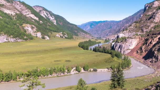 Tempo Voltas Ondas Spray Espuma Rio Katun Nas Montanhas Altai — Vídeo de Stock